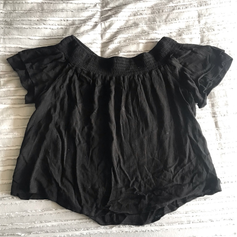 Black Ruffle Off The Shoulder Top